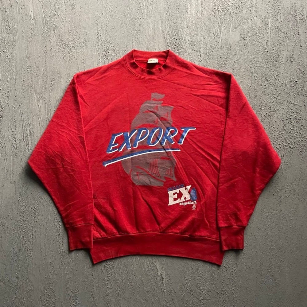 Vintage Molson Export Graphic Sweatshirt Mens XL Red 90s Fruit of the Loom